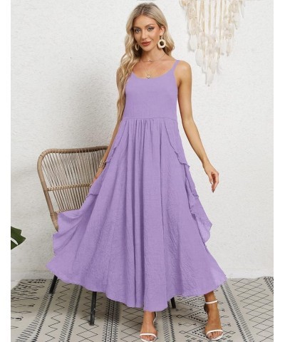 2023 Summer Dresses for Women Solid Casual Loose Bohemian Dress Spaghetti Strap Maxi Dress M01 Violet $22.08 Dresses