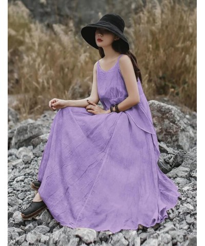 2023 Summer Dresses for Women Solid Casual Loose Bohemian Dress Spaghetti Strap Maxi Dress M01 Violet $22.08 Dresses