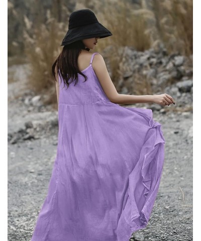 2023 Summer Dresses for Women Solid Casual Loose Bohemian Dress Spaghetti Strap Maxi Dress M01 Violet $22.08 Dresses