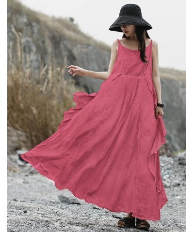 2023 Summer Dresses for Women Solid Casual Loose Bohemian Dress Spaghetti Strap Maxi Dress M01 Violet $22.08 Dresses