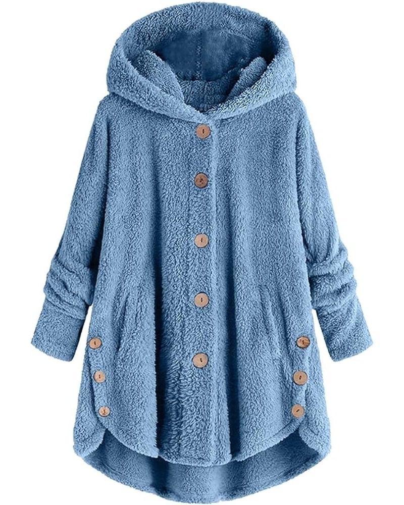 Women Jacket With Plus Size Fall Winter Soft Hoodie Outwear Button Down Long Sleeve Fuzzy Fleece Casual Coats J01 Blue $14.47...