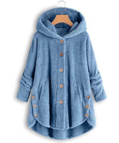 Women Jacket With Plus Size Fall Winter Soft Hoodie Outwear Button Down Long Sleeve Fuzzy Fleece Casual Coats J01 Blue $14.47...