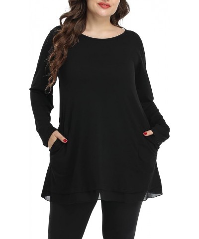 Heather Plus Size Tunic Tops for Women Long Flowy Shirts for Leggings Long Sleeve Black $13.40 Tops