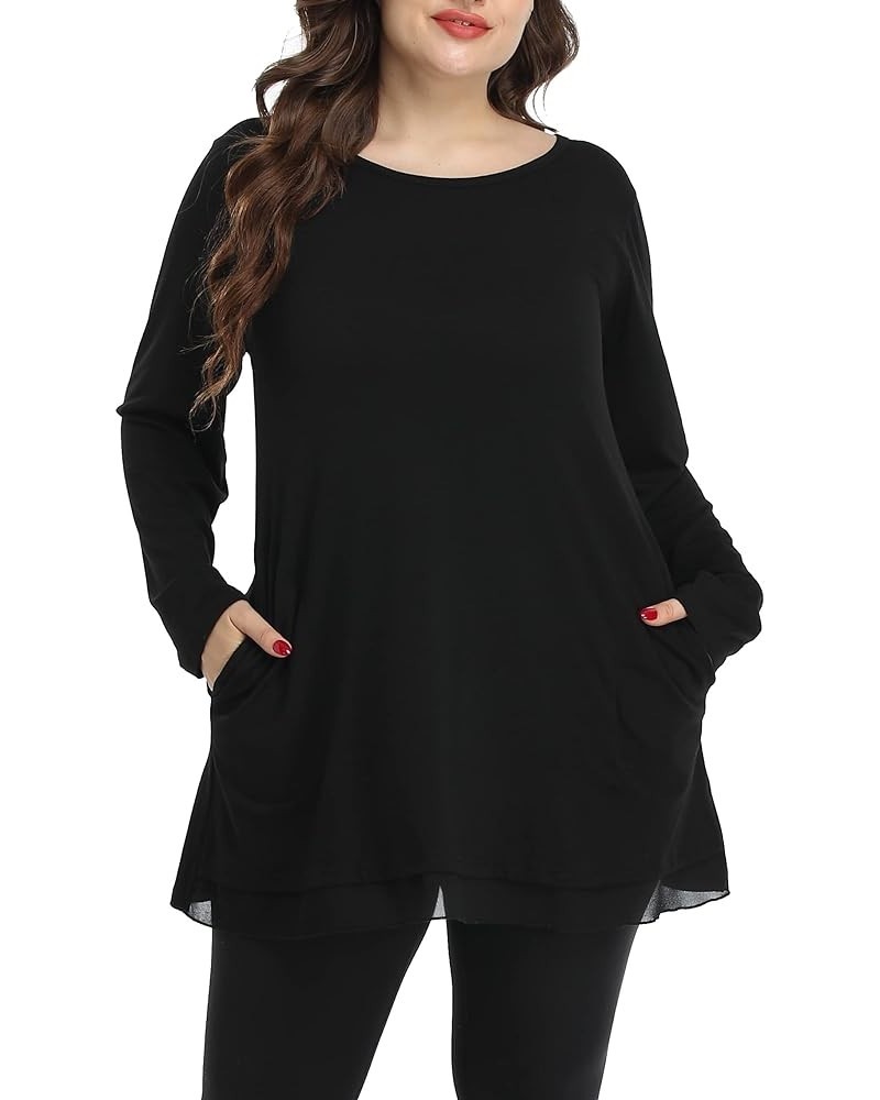 Heather Plus Size Tunic Tops for Women Long Flowy Shirts for Leggings Long Sleeve Black $13.40 Tops