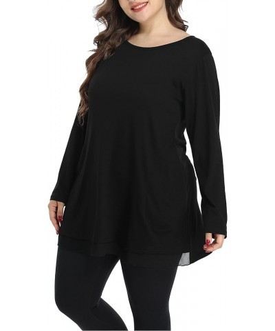 Heather Plus Size Tunic Tops for Women Long Flowy Shirts for Leggings Long Sleeve Black $13.40 Tops