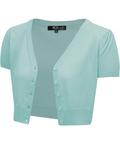 Women's Cropped Bolero Cardigan – Short Sleeve V-Neck Basic Classic Casual Button Down Knit Soft Sweater Top (S-4XL) Ice Blue...