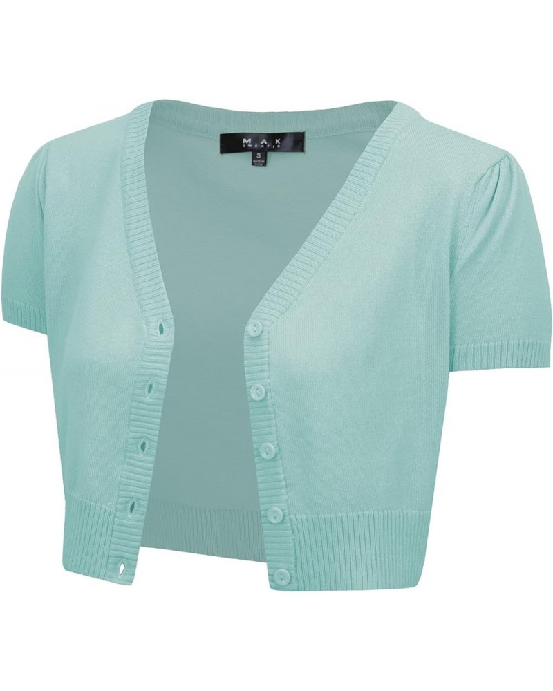 Women's Cropped Bolero Cardigan – Short Sleeve V-Neck Basic Classic Casual Button Down Knit Soft Sweater Top (S-4XL) Ice Blue...