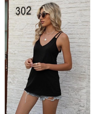 Womens Spaghetti Strap Camisole Sexy Summer Basic Eyelet Tank Tops Deep V Neck Sleeveless 1 Black $12.31 Tanks