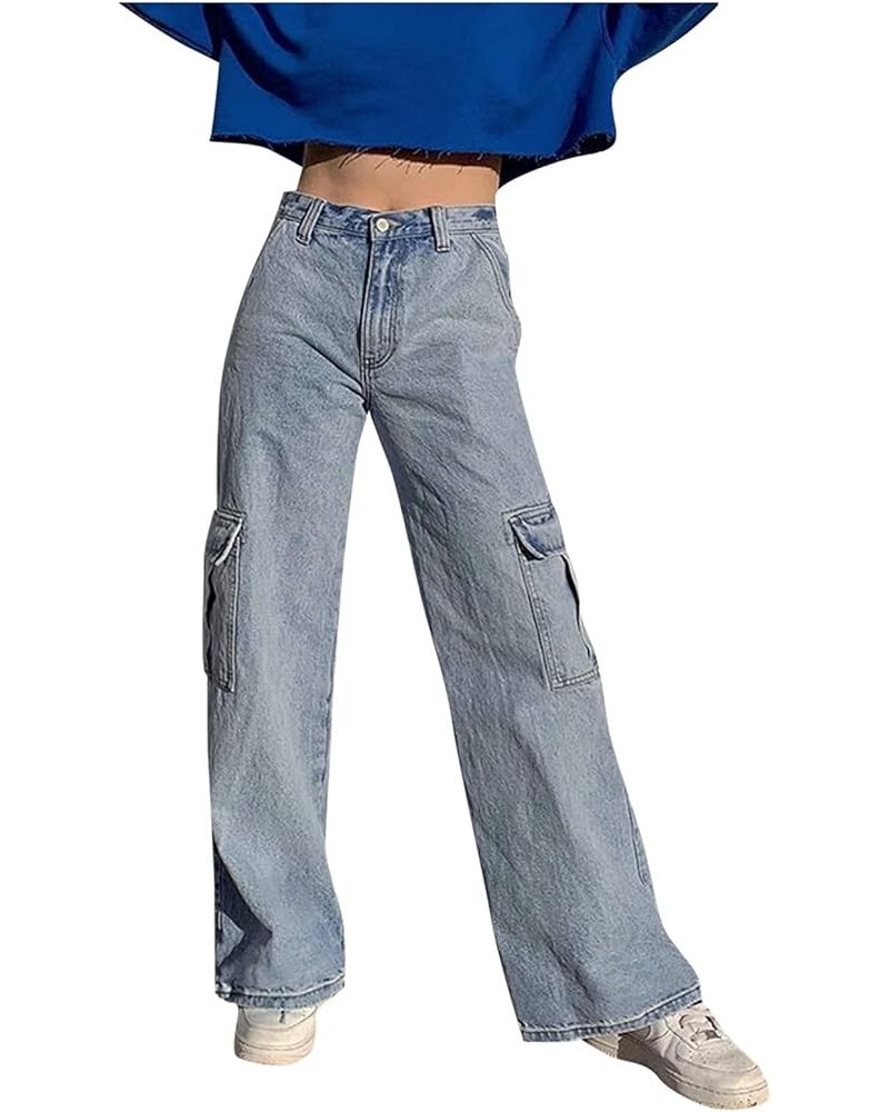 Womens Jeans Stretch Bootcut Y2K Fashion Boyfriend Jeans Skateboard Bell Bottom Harem Pants with Pockets D-blue $6.71 Jeans