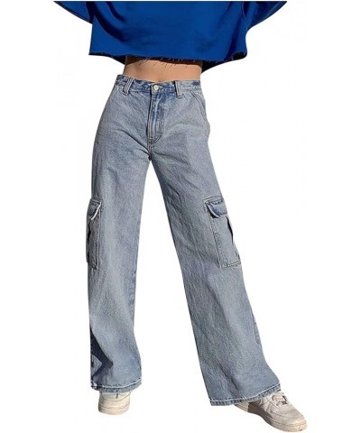 Womens Jeans Stretch Bootcut Y2K Fashion Boyfriend Jeans Skateboard Bell Bottom Harem Pants with Pockets D-blue $6.71 Jeans