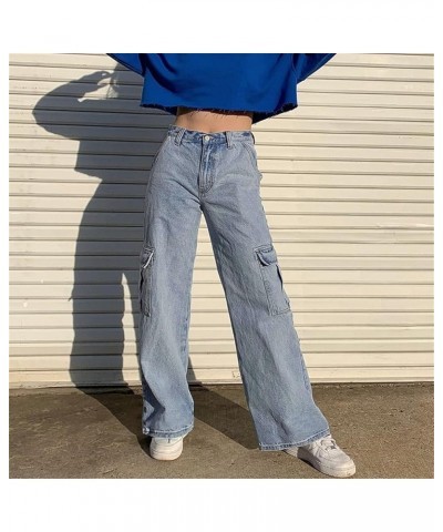 Womens Jeans Stretch Bootcut Y2K Fashion Boyfriend Jeans Skateboard Bell Bottom Harem Pants with Pockets D-blue $6.71 Jeans