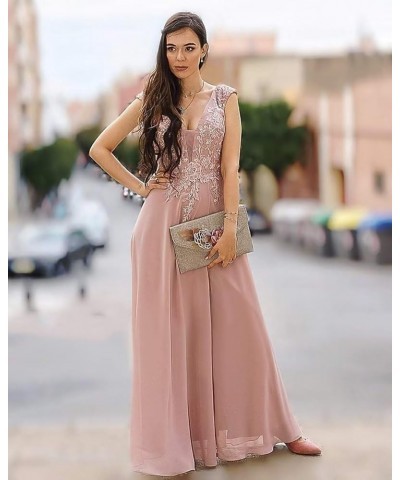 Bridesmaid Dresses for Women Lace AppliquesLong Chiffon A Line V Neck Formal Prom Evening Party Gowns with Slit Pink $38.99 D...