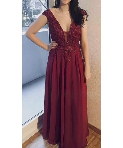 Bridesmaid Dresses for Women Lace AppliquesLong Chiffon A Line V Neck Formal Prom Evening Party Gowns with Slit Pink $38.99 D...