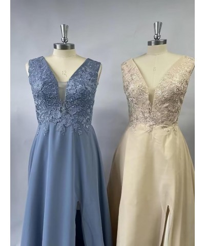 Bridesmaid Dresses for Women Lace AppliquesLong Chiffon A Line V Neck Formal Prom Evening Party Gowns with Slit Pink $38.99 D...