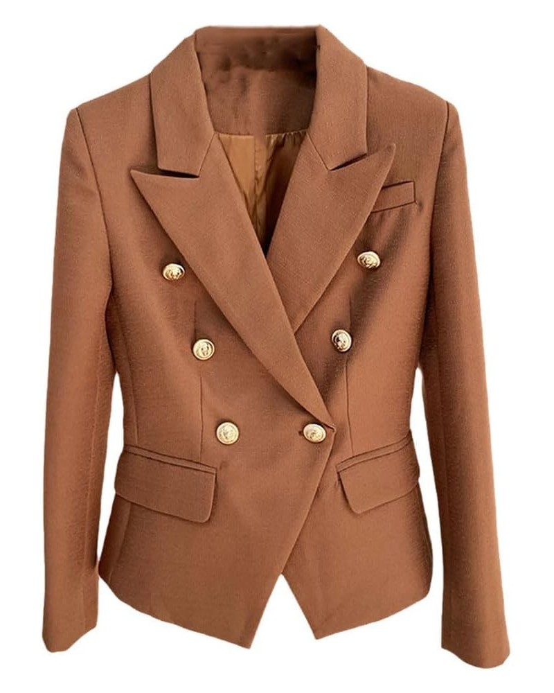 Blazer Coat Women Classic Fashion Metal Double Breasted Slim Temperament Ladies Suits Jacket Chocolate $35.33 Blazers