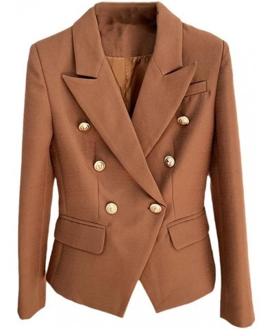 Blazer Coat Women Classic Fashion Metal Double Breasted Slim Temperament Ladies Suits Jacket Chocolate $35.33 Blazers