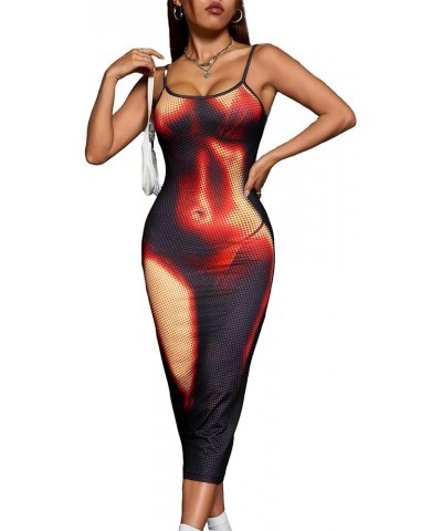 Women's Body Print Bodycon Midi Dress Graphic Y2K Sleeveless Dresses Red Multi $16.80 Dresses