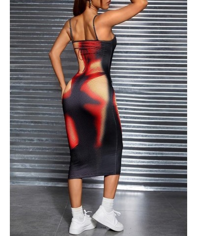 Women's Body Print Bodycon Midi Dress Graphic Y2K Sleeveless Dresses Red Multi $16.80 Dresses