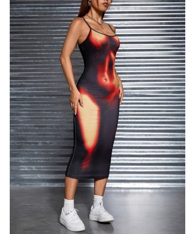 Women's Body Print Bodycon Midi Dress Graphic Y2K Sleeveless Dresses Red Multi $16.80 Dresses