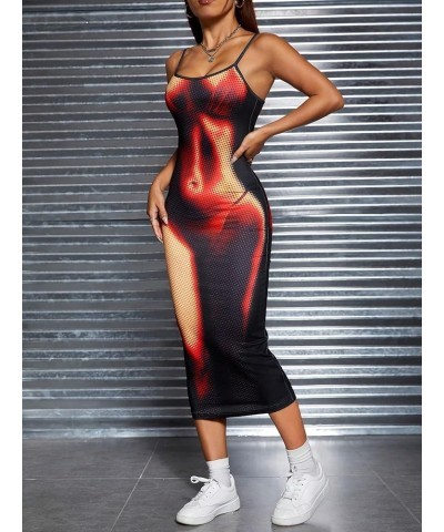 Women's Body Print Bodycon Midi Dress Graphic Y2K Sleeveless Dresses Red Multi $16.80 Dresses