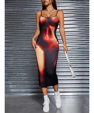 Women's Body Print Bodycon Midi Dress Graphic Y2K Sleeveless Dresses Red Multi $16.80 Dresses