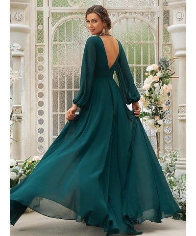 Bridesmaid Dresses with Sleeves Long Evening Gown Chiffon Slit Wedding Guest Dress Light Blue $37.50 Dresses