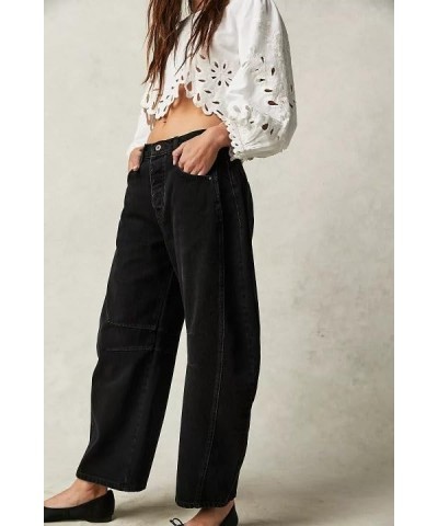 Women Baggy Jeans Loose Barrel Jeans Wide Leg Mid Waist Cropped Denim Pants Y2K Boyfriends Jeans with Pockets 02-black $16.47...