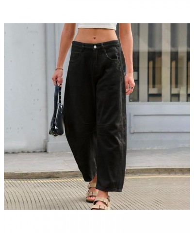 Women Baggy Jeans Loose Barrel Jeans Wide Leg Mid Waist Cropped Denim Pants Y2K Boyfriends Jeans with Pockets 02-black $16.47...