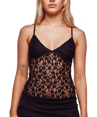 Women Y2k Lace Camisole Sexy Crop Tops Sleeveless Spaghetti Strap Tank Cami Bustier Backless Going Out Top A3711 Black $9.63 ...