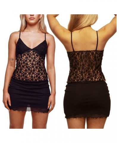 Women Y2k Lace Camisole Sexy Crop Tops Sleeveless Spaghetti Strap Tank Cami Bustier Backless Going Out Top A3711 Black $9.63 ...