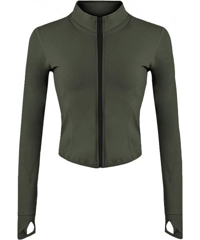 Women's Full Zip Seamless Workout Jacket Running Yoga Slim Fit Track Jacket Armygreen $13.98 Jackets