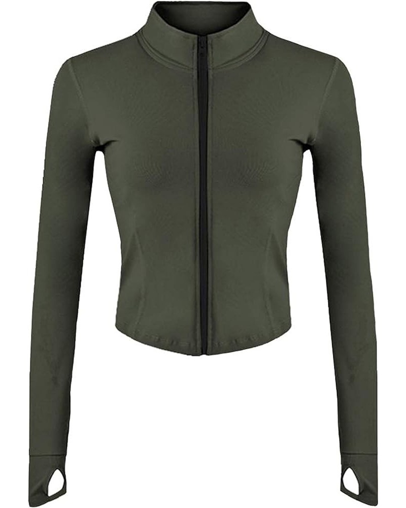 Women's Full Zip Seamless Workout Jacket Running Yoga Slim Fit Track Jacket Armygreen $13.98 Jackets