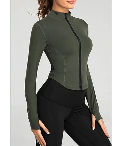 Women's Full Zip Seamless Workout Jacket Running Yoga Slim Fit Track Jacket Armygreen $13.98 Jackets