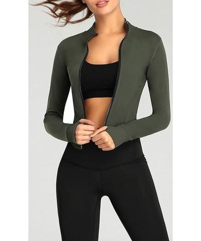 Women's Full Zip Seamless Workout Jacket Running Yoga Slim Fit Track Jacket Armygreen $13.98 Jackets