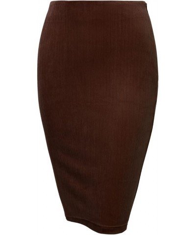 Pencil Skirts for Women Knee Length High Waisted Stretch Bodycon Midi Skirt Brown $11.99 Skirts