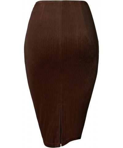 Pencil Skirts for Women Knee Length High Waisted Stretch Bodycon Midi Skirt Brown $11.99 Skirts