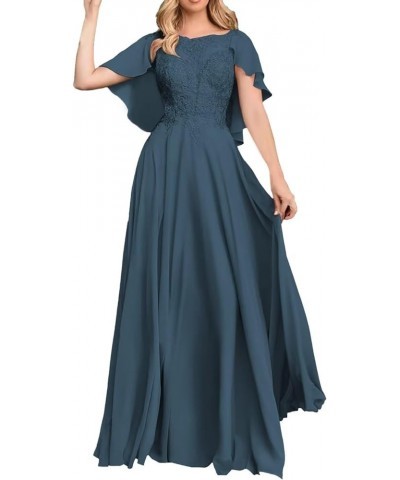 Boat Neck Chiffon Mother of The Bride Dress A Line Lace Applique Wedding Guest Dress Ruched Long Prom Dress Peacock $47.69 Dr...