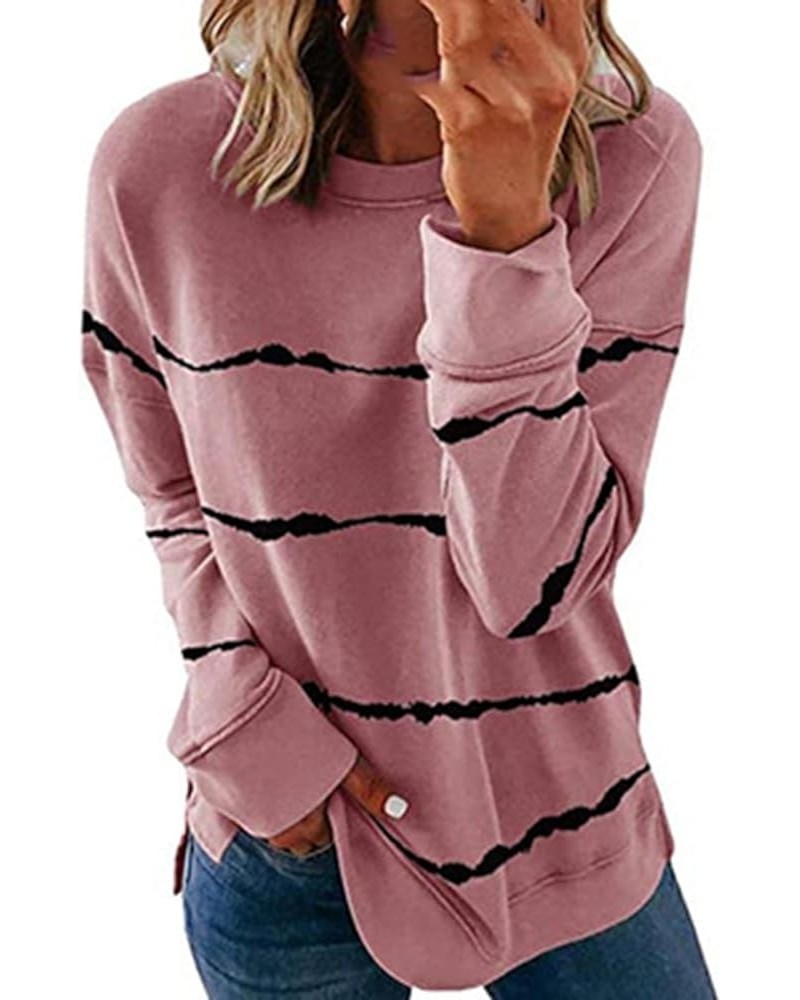 Womens Fall Fashion Long Sleeve Sweatshirts Dressy Casual Striped Tunic Shirts Loose Comfy Pullover Sweater Tops J09-pink $9....