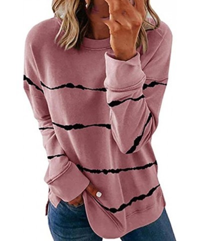 Womens Fall Fashion Long Sleeve Sweatshirts Dressy Casual Striped Tunic Shirts Loose Comfy Pullover Sweater Tops J09-pink $9....