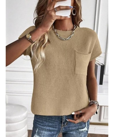 Womens Crewneck Sweater Vest Casual Cap Sleeve Knit Pullover Tank Tops 2024 B Khaki $13.74 Sweaters