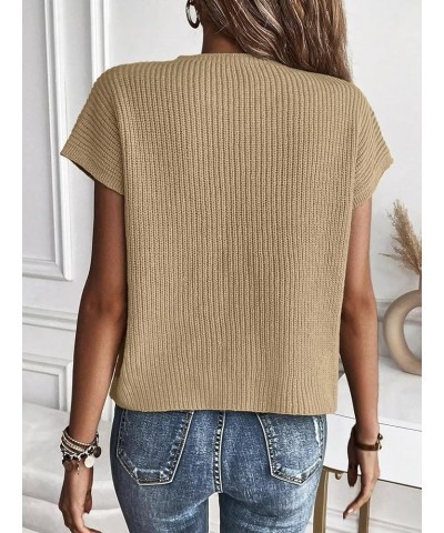 Womens Crewneck Sweater Vest Casual Cap Sleeve Knit Pullover Tank Tops 2024 B Khaki $13.74 Sweaters