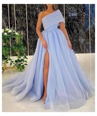 One Shoulder Puffy Sleeveless Prom Dresses Long Sweetheart Ball Gowns Organza Quinceanera Party Dress SD086 Blue $36.08 Dresses