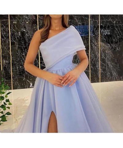 One Shoulder Puffy Sleeveless Prom Dresses Long Sweetheart Ball Gowns Organza Quinceanera Party Dress SD086 Blue $36.08 Dresses