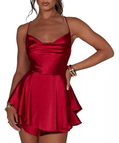 Women Summer Mini Dress Sleeveless Low Cut Dress Y2K Party Clubwear Sexy A Line Backless Sundress Red $12.79 Dresses