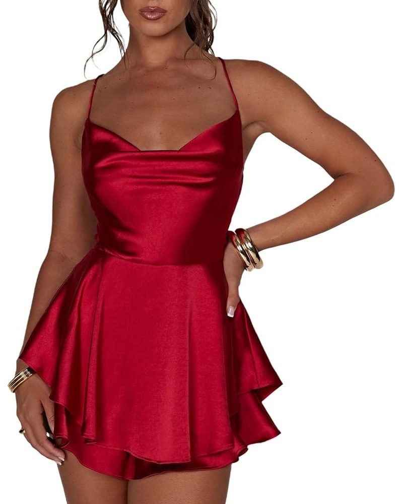 Women Summer Mini Dress Sleeveless Low Cut Dress Y2K Party Clubwear Sexy A Line Backless Sundress Red $12.79 Dresses