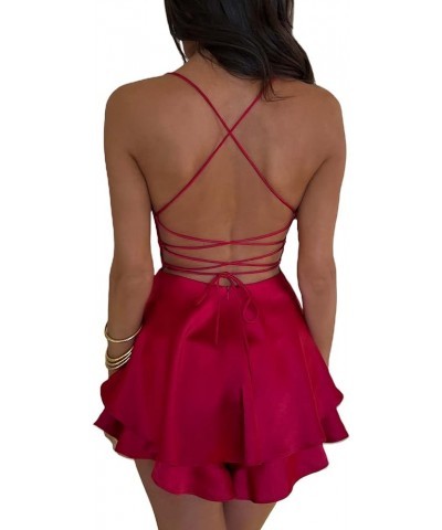 Women Summer Mini Dress Sleeveless Low Cut Dress Y2K Party Clubwear Sexy A Line Backless Sundress Red $12.79 Dresses