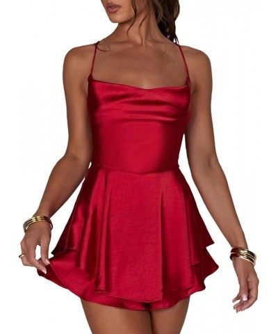 Women Summer Mini Dress Sleeveless Low Cut Dress Y2K Party Clubwear Sexy A Line Backless Sundress Red $12.79 Dresses