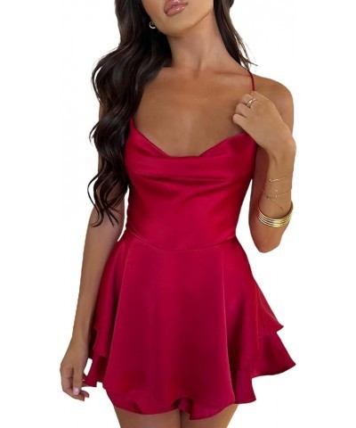 Women Summer Mini Dress Sleeveless Low Cut Dress Y2K Party Clubwear Sexy A Line Backless Sundress Red $12.79 Dresses