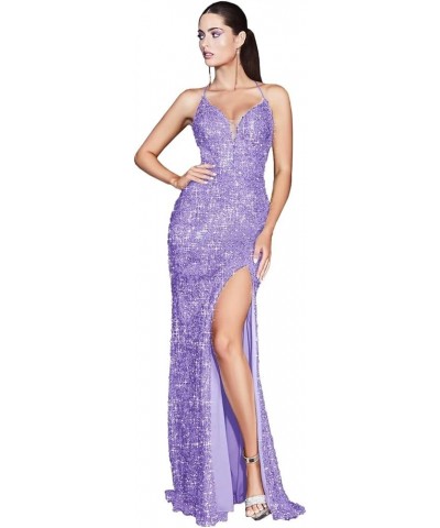 Women's Sparkly Tight Sequin Prom Dress Bodycon Mermaid with Slit Formal Evening Party Gowns Lavender $25.85 Dresses