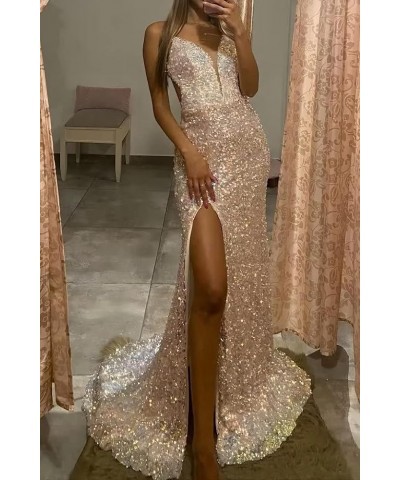 Women's Sparkly Tight Sequin Prom Dress Bodycon Mermaid with Slit Formal Evening Party Gowns Lavender $25.85 Dresses